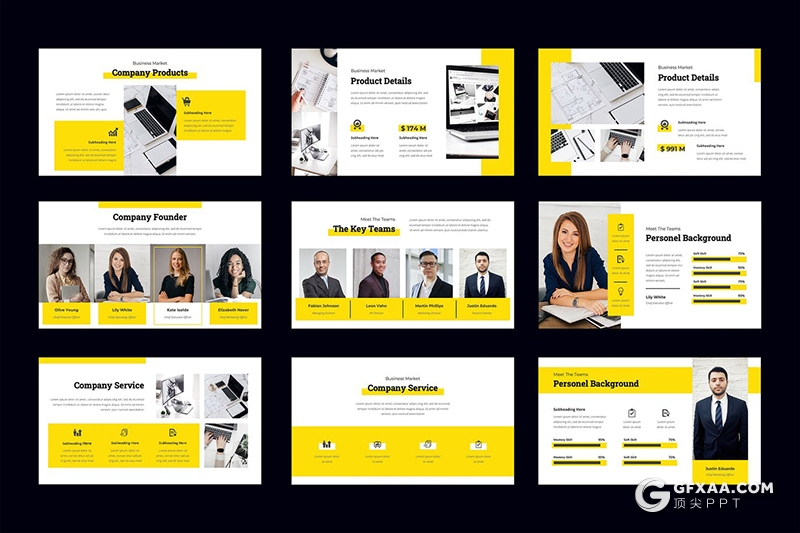36页黄色扁平化商务报告工作总结国外PPT模板 - 顶尖PPT