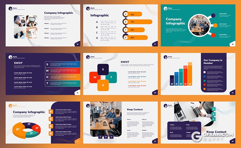 35页创意线条彩色商务通用国外PPT模板 - 顶尖PPT