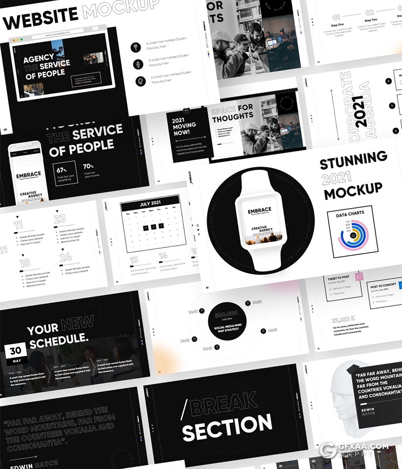 90页黑白抽象创意时尚设计国外精美动画PPT模板 - 顶尖PPT