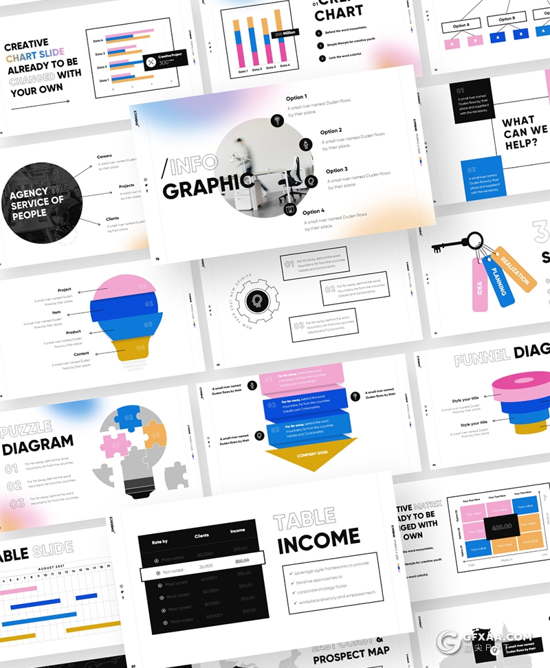 90页黑白抽象创意时尚设计国外精美动画PPT模板 - 顶尖PPT