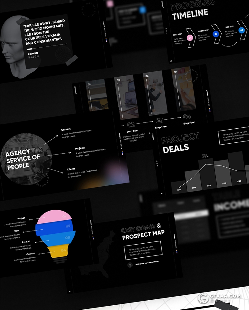 90页黑白抽象创意时尚设计国外精美动画PPT模板 - 顶尖PPT