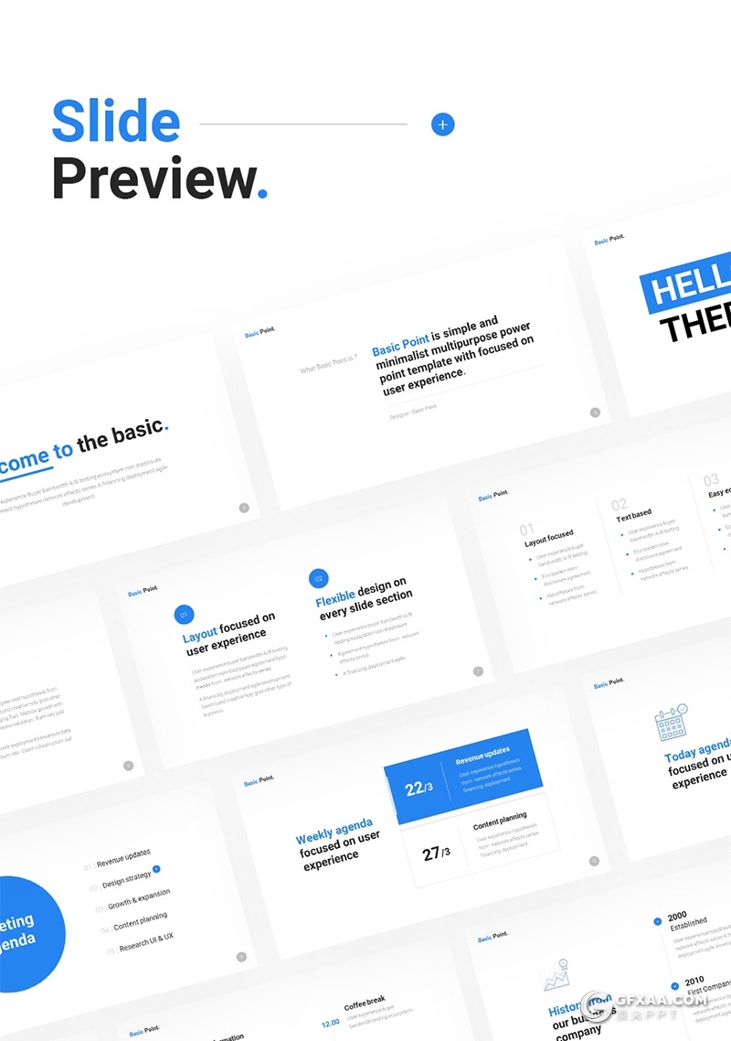 85页国外扁平化商务风格蓝色PPT模板 - 顶尖PPT