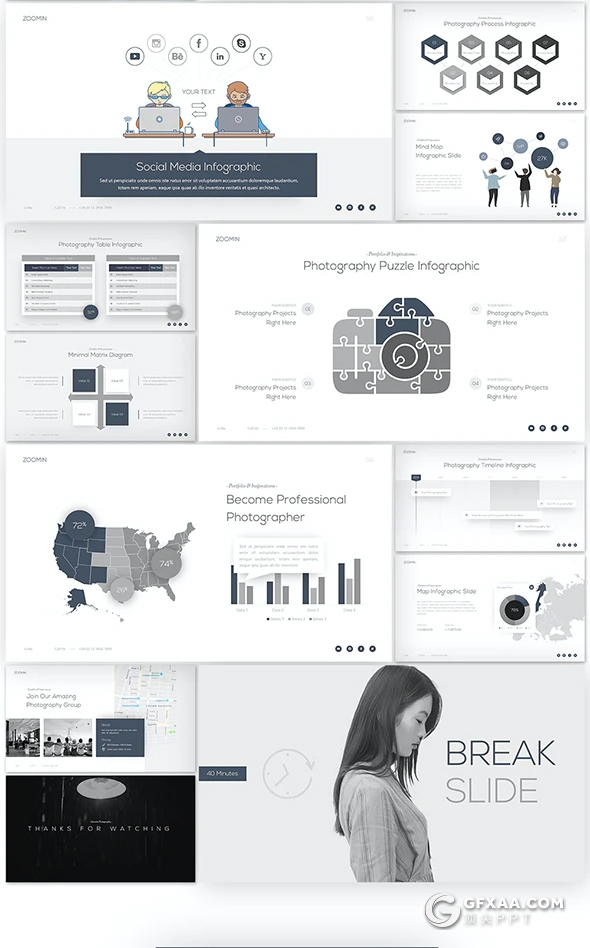 60黑白摄影艺术风格图片展示PPT模板 - 顶尖PPT