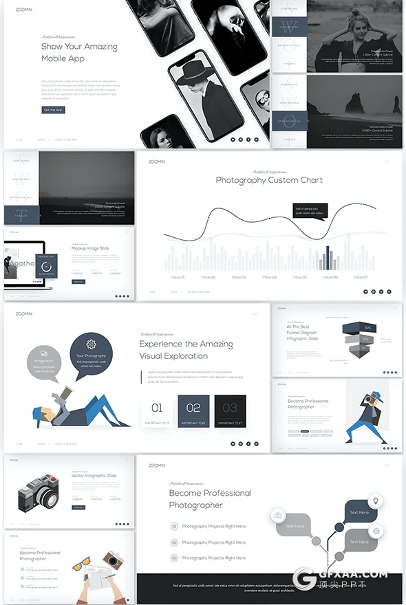 60黑白摄影艺术风格图片展示PPT模板 - 顶尖PPT