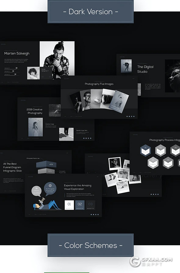 60黑白摄影艺术风格图片展示PPT模板 - 顶尖PPT