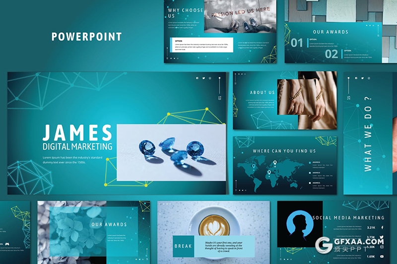 35页蓝色科技风格数字营销PPT模板 - 顶尖PPT