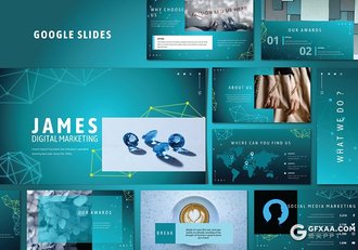 35页蓝色科技风格数字营销Google slides模板 - 顶尖PPT