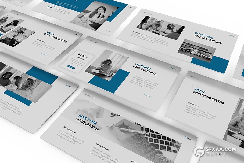 30页蓝色课程语言教育培训机构PPT模板 - 顶尖PPT