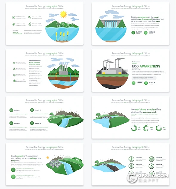 35页绿色新能源可再生能源概念插画图形PPT模板 - 顶尖PPT