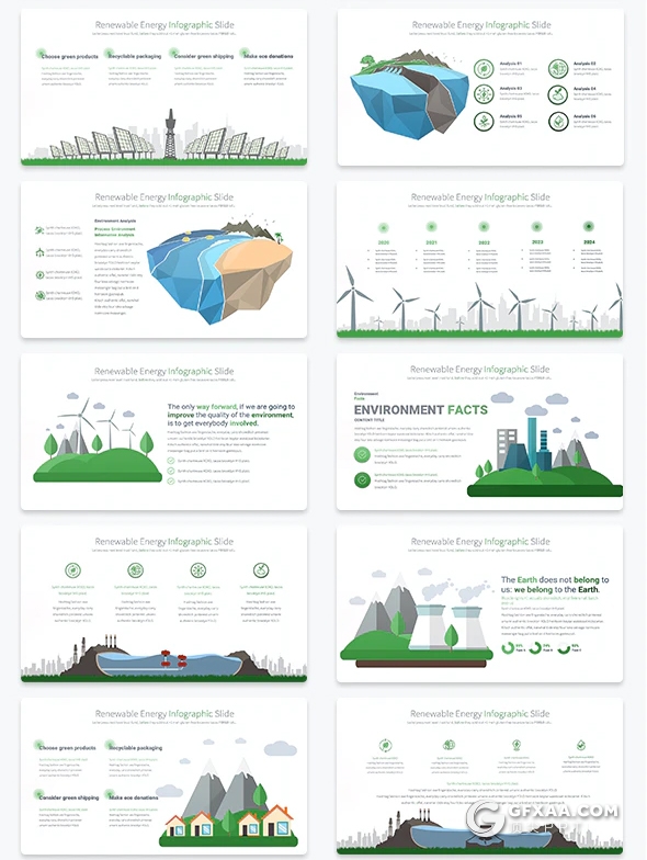 35页绿色新能源可再生能源概念插画图形PPT模板 - 顶尖PPT