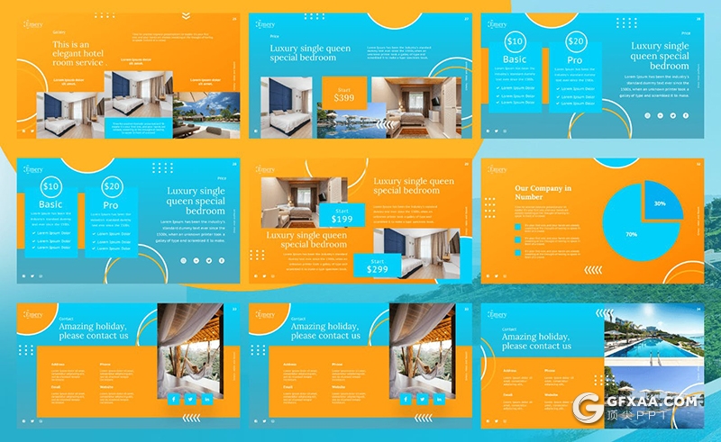 35页酒店度假村主题演讲Google slides模板 - 顶尖PPT