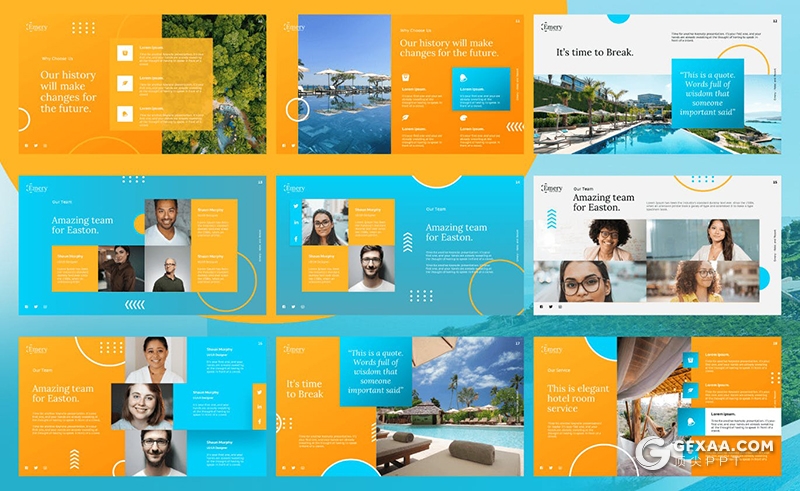 35页酒店度假村主题演讲Google slides模板 - 顶尖PPT