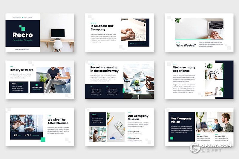 36页极简主义公司简介业务展示国外PPT模板 - 顶尖PPT