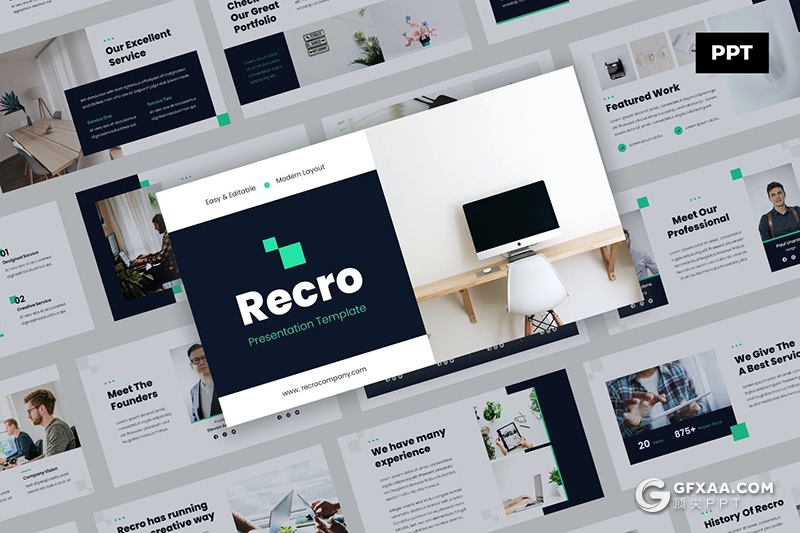 36页极简主义公司简介业务展示国外PPT模板 - 顶尖PPT