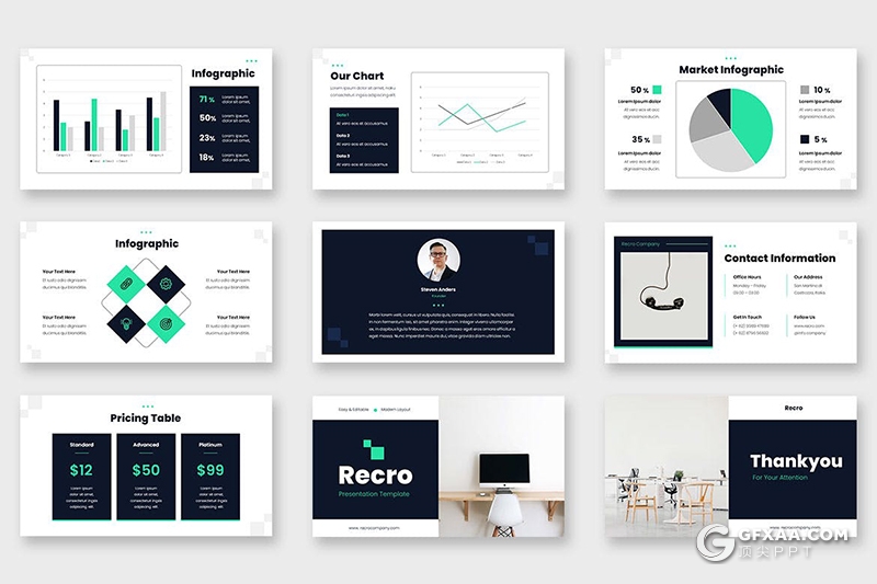 36页极简主义公司简介业务展示国外PPT模板 - 顶尖PPT