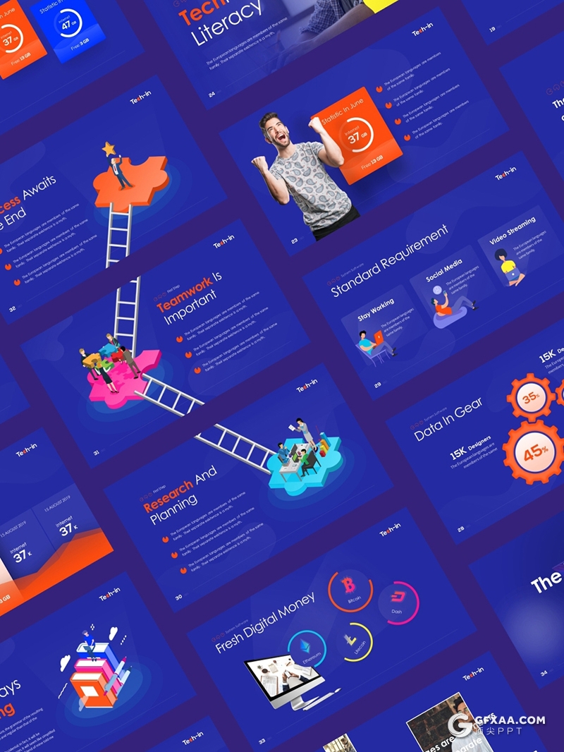 65页创意卡通风格信息技术企业介绍欧美通用PPT模板 - 顶尖PPT