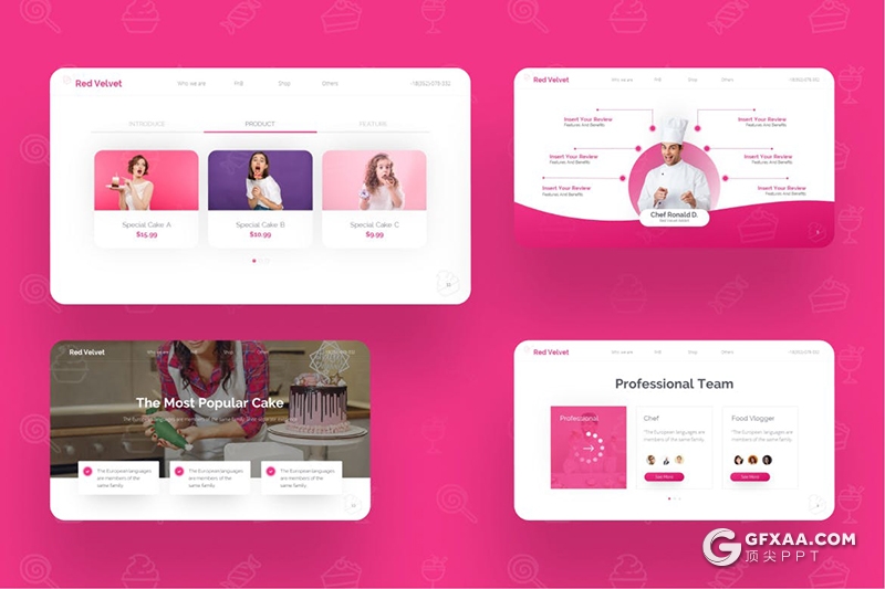 国外粉色时尚餐饮美食饮料主题PPT模板 - 顶尖PPT
