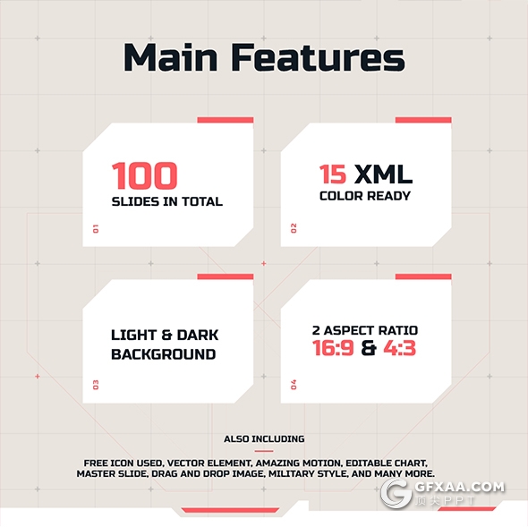 100页军事科技风格航空母舰军事武器主题PPT模板 96种XML配色 - 顶尖PPT