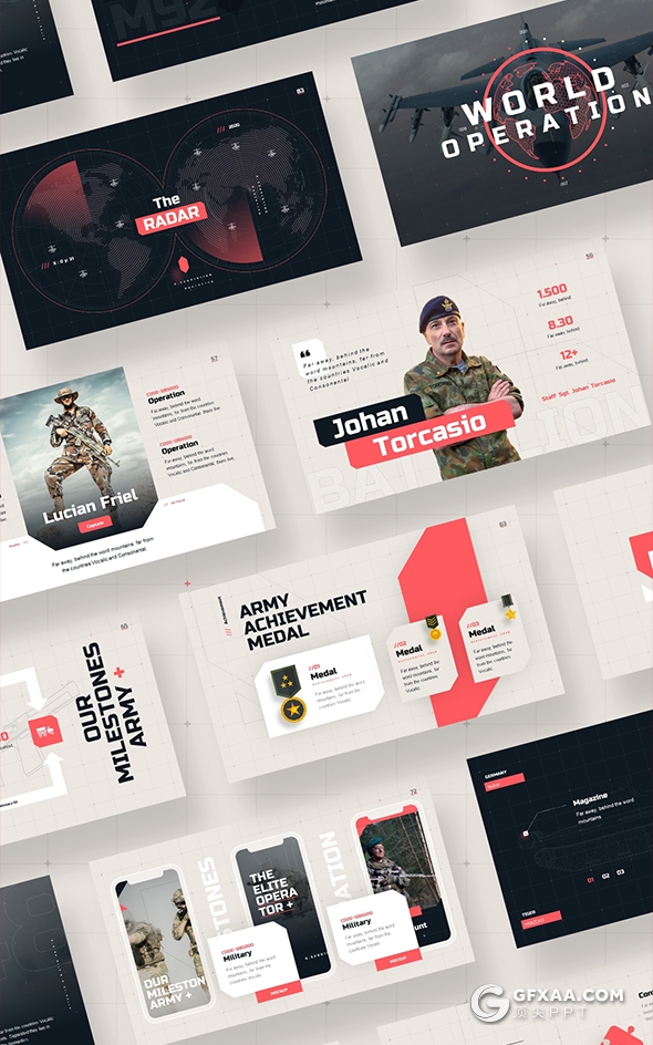 100页军事科技风格航空母舰军事武器主题PPT模板 96种XML配色 - 顶尖PPT