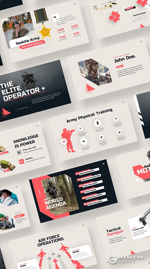 100页军事科技风格航空母舰军事武器主题PPT模板 96种XML配色 - 顶尖PPT