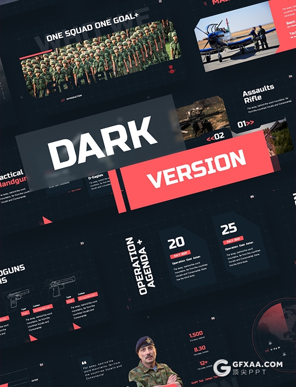 100页军事科技风格航空母舰军事武器主题PPT模板 96种XML配色 - 顶尖PPT