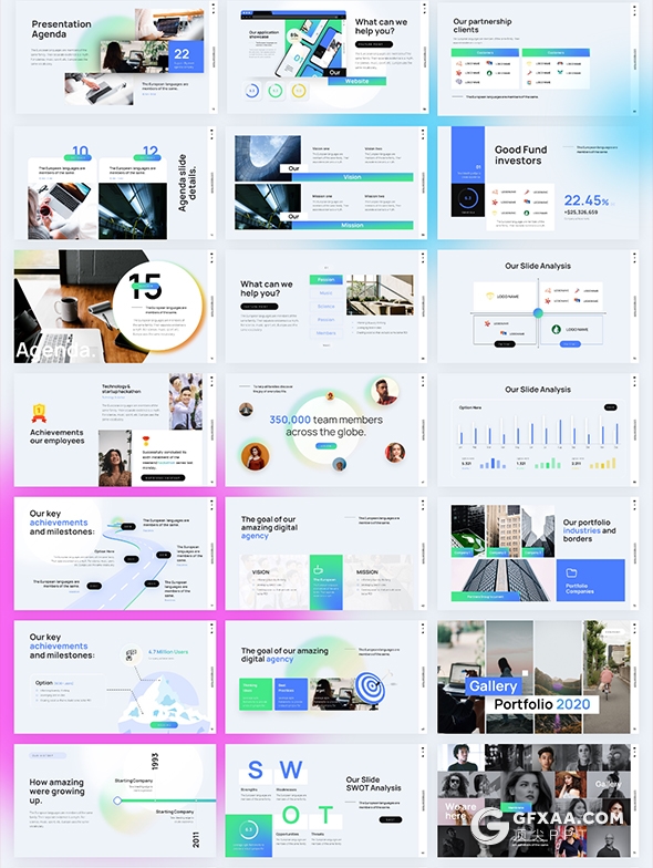 84页彩色背景虚化效果创意商务国外PPT模板 - 顶尖PPT