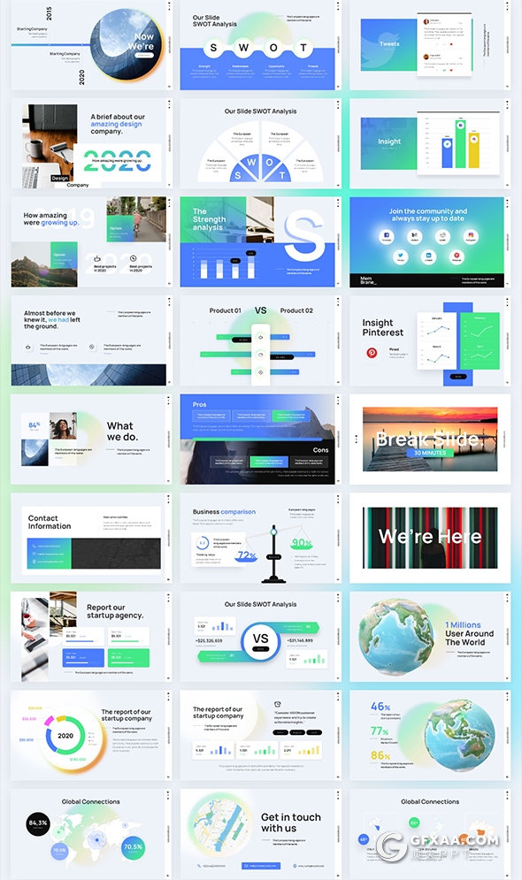 84页彩色背景虚化效果创意商务国外PPT模板 - 顶尖PPT