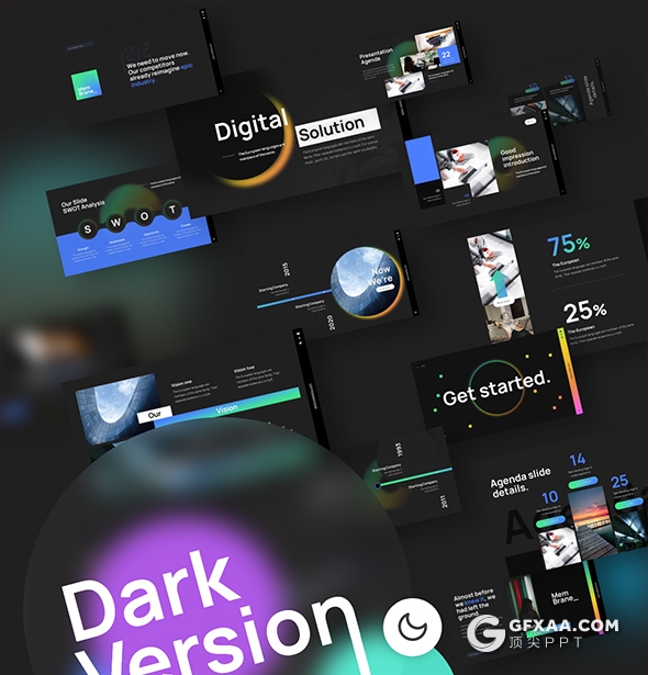 84页彩色背景虚化效果创意商务国外PPT模板 - 顶尖PPT