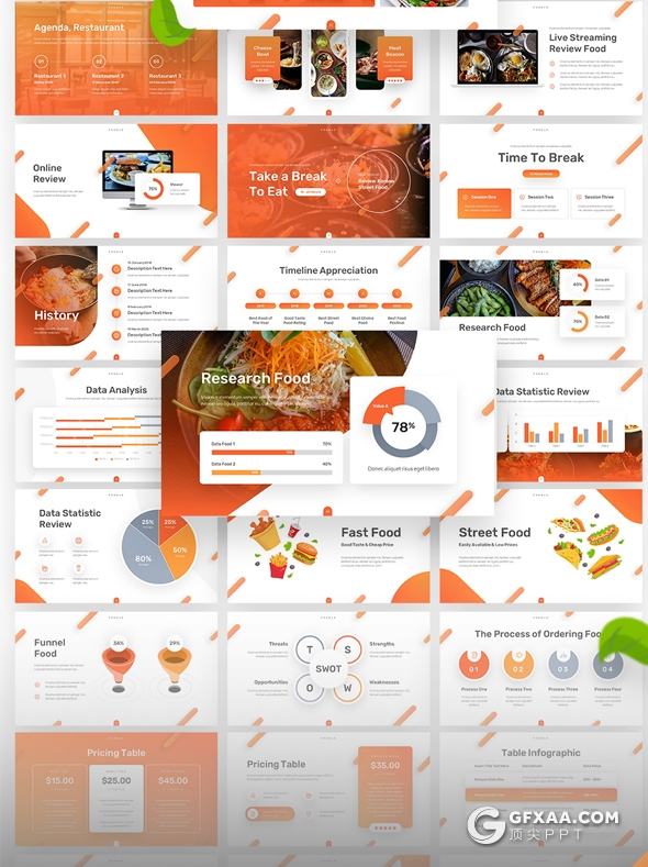 60页10种配色餐饮美食展示数据分析keynote模板 - 顶尖PPT