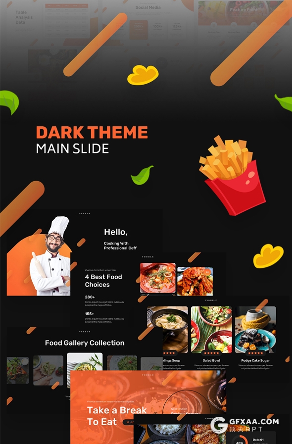 60页10种配色餐饮美食展示数据分析keynote模板 - 顶尖PPT