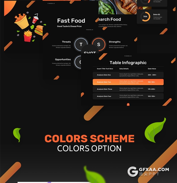 60页10种配色餐饮美食展示数据分析keynote模板 - 顶尖PPT