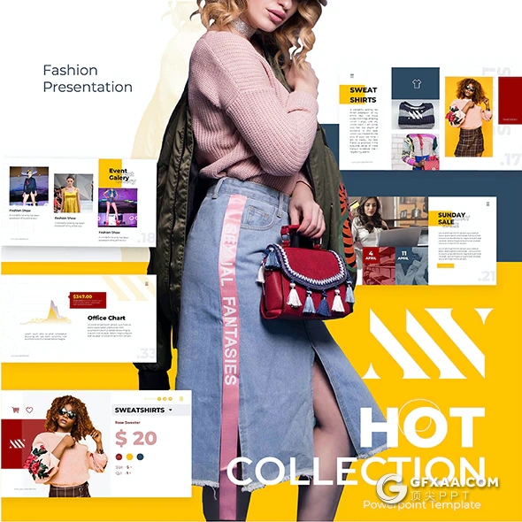 64页时尚服装展示PPT模板10种配色 - 顶尖PPT