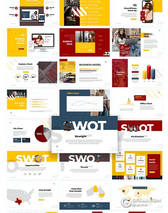 64页时尚服装展示PPT模板10种配色 - 顶尖PPT