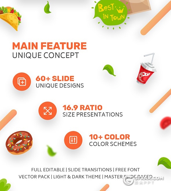 60多页高端餐饮美食国外keynote模板10种配色 - 顶尖PPT
