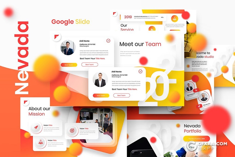 39页国外创意虚化圆形2021年终工作汇报Google slides模板 - 顶尖PPT