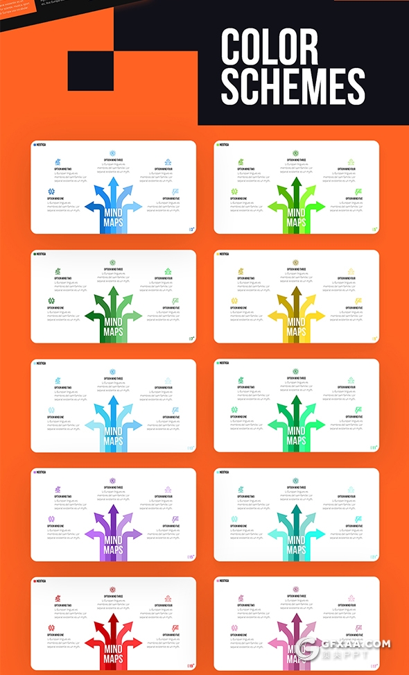 65页国外扁平化项目展示业务合作国外PPT模板10种配色 - 顶尖PPT