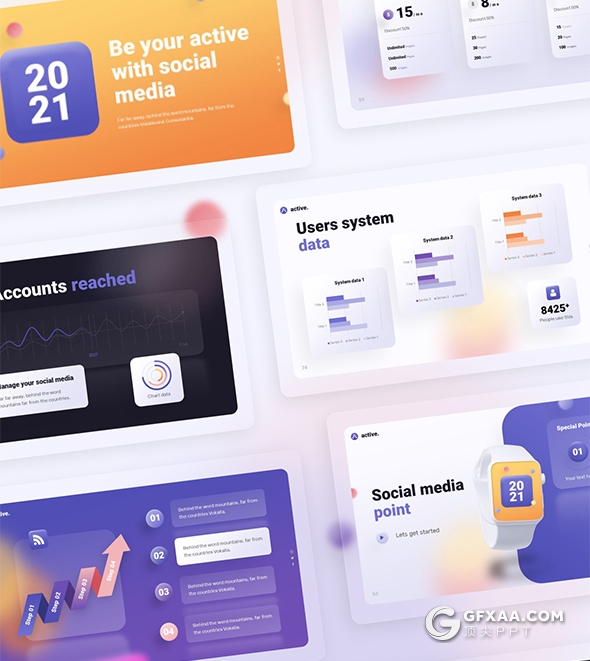 98页创意3D模型动画社交表情包国外PPT高端模板96种XML配色 - 顶尖PPT