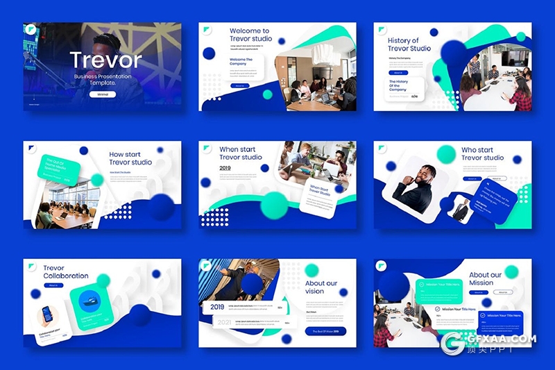 39页国外精美创意设计蓝色高端商务Google slides模板 - 顶尖PPT