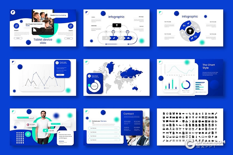 39页国外精美创意设计蓝色高端商务Google slides模板 - 顶尖PPT