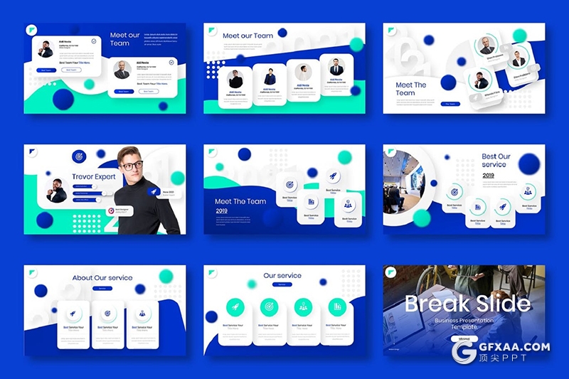 39页国外精美创意设计蓝色高端商务Google slides模板 - 顶尖PPT