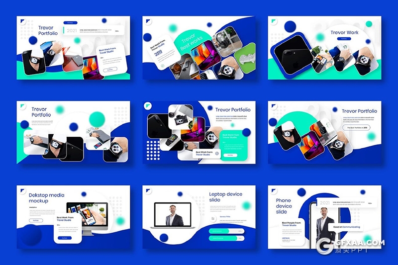 39页国外精美创意设计蓝色高端商务Google slides模板 - 顶尖PPT