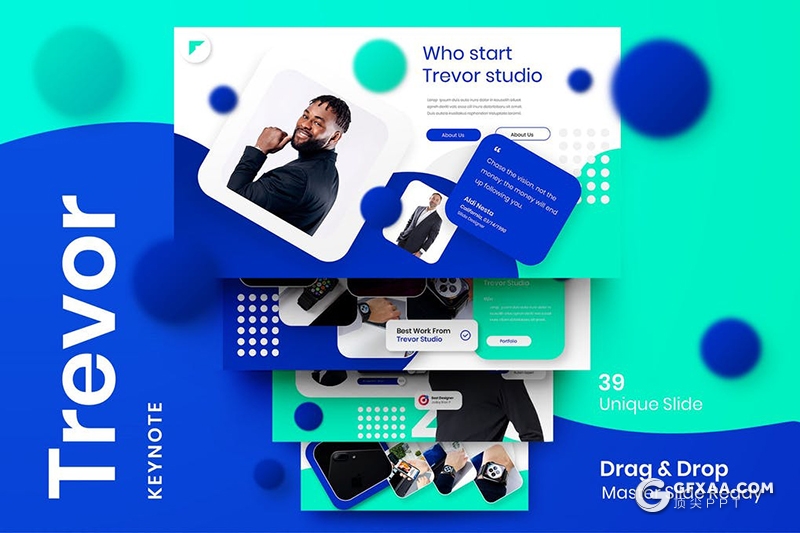 39页国外精美创意设计蓝色高端商务keynote模板 - 顶尖PPT