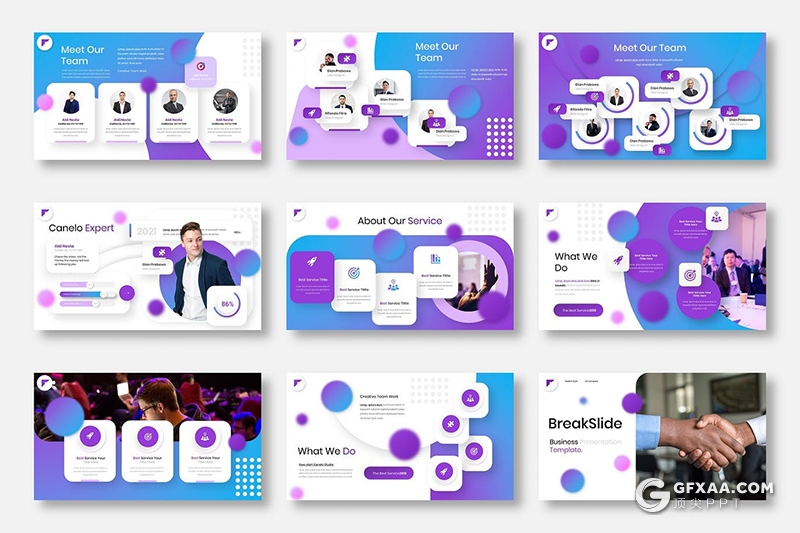 39页蓝紫色商务年终工作计划总结高端国外Google slides模板 - 顶尖PPT