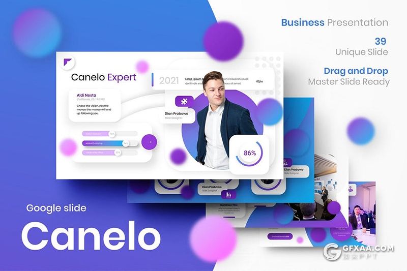 39页蓝紫色商务年终工作计划总结高端国外Google slides模板 - 顶尖PPT