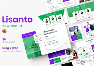 39页绿紫色国外高端商务风格PPT模板 - 顶尖PPT