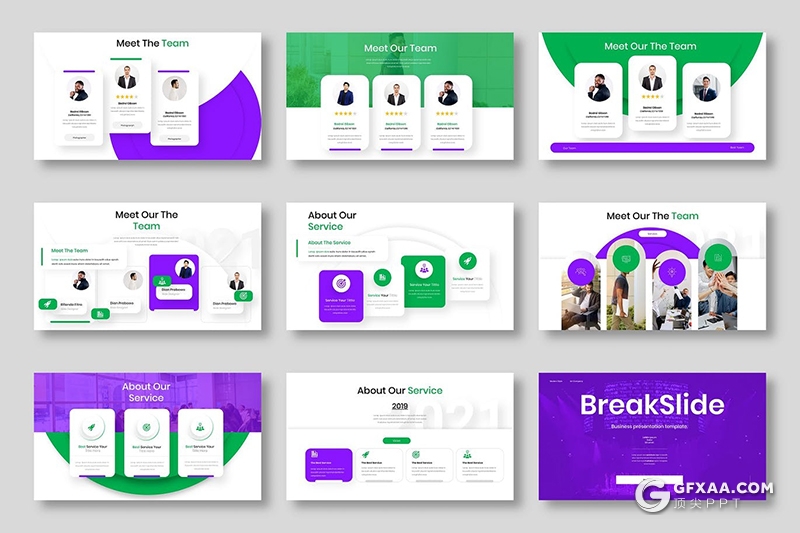 39页绿紫色国外高端商务风格PPT模板 - 顶尖PPT