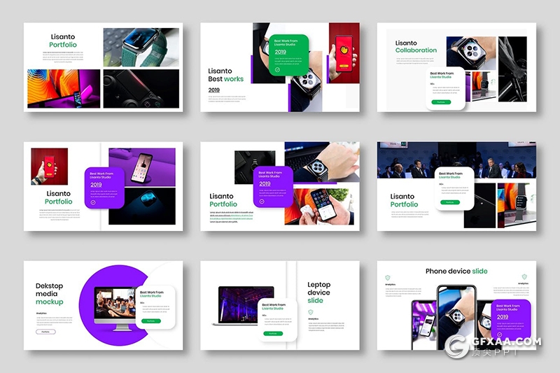 39页绿紫色国外高端商务风格PPT模板 - 顶尖PPT