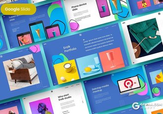 39页国外扁平化设计风格创作作品展示Google slides模板 - 顶尖PPT