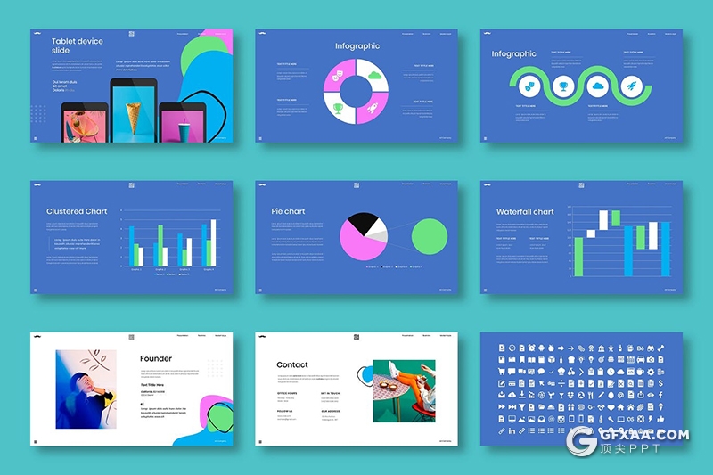 39页国外扁平化设计风格创作作品展示Google slides模板 - 顶尖PPT