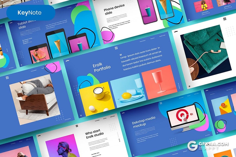 39页国外扁平化设计风格创作作品展示keynote模板 - 顶尖PPT